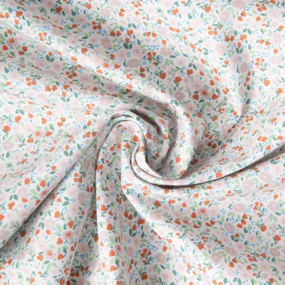Tissu Coton imprimé Liberté floral brique rosa sur fond Blanc - Par 10 cm