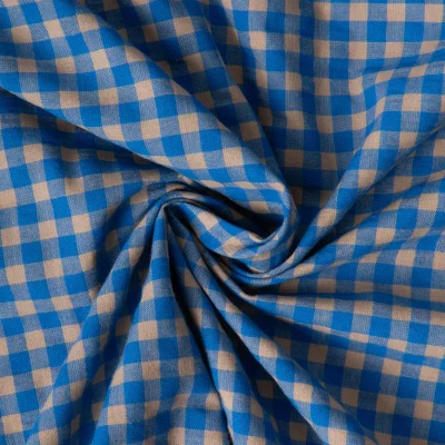Tissu Seersucker Bicolore Carreaux beige sur fond Bleu roi - Par 10 cm
