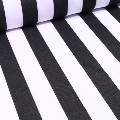 Tissu Burlington Rayures noires sur fond Blanc - Par 10 cm