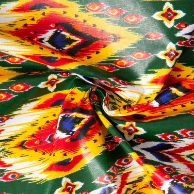 Tissu Wax africain n°661 sur fond Vert - Par 10 cm