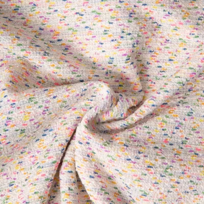 Tissu Jacquard Polycoton lurex Chanelli bleu marine sur fond Ecru - Par 10 cm