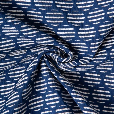 Tissu Jacquard Polycoton Pois rayés blancs sur fond Bleu - Par 10 cm