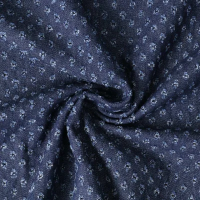 Tissu Jean Denim plumetis ajouré Bleu foncé - Par 10 cm