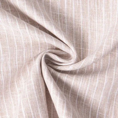 Tissu Polycoton aspect Lin rayé Beige chiné - Par 10 cm