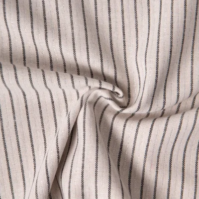Tissu Coton Lin Viscose lurex rayures sur fond Naturel - Par 10 cm