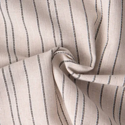 Tissu Coton Lin Viscose lurex rayé sur fond Naturel - Par 10 cm