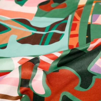 Tissu Satin imprimé Pucci Vert - Par 10 cm