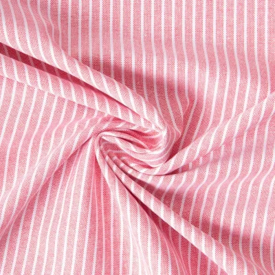 Tissu Coton aspect Lin Emy rayures Blanc sur fond Rose corail - Par 10 cm