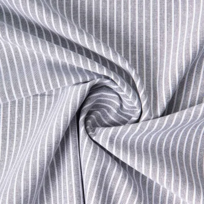 Tissu Coton aspect Lin Emy rayures Blanc sur fond Gris ardoise - Par 10 cm