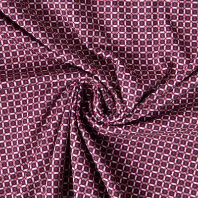 Tissu Coton imprimé Dina pois Noir et Blanc sur fond Rouge foncé - Par 10 cm