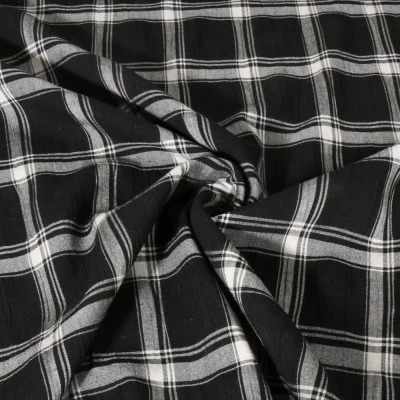Tissu Coton légèrement smocké à carreaux Noir - Par 10 cm