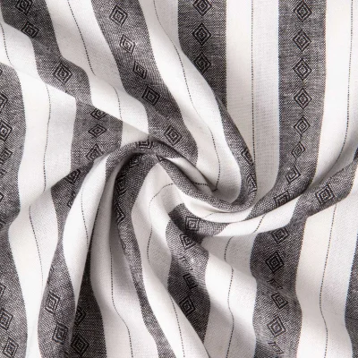 Tissu Lin Viscose Louis rayures Noir sur fond Blanc cassé - Par 10 cm