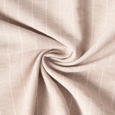 Tissu Polyviscose Lin lavé Clémence fines rayures Blanc sur fond Naturel - Par 10 cm