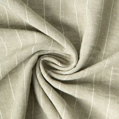 Tissu Polyviscose Lin lavé Clémence fines rayures Blanc sur fond Vert amande - Par 10 cm