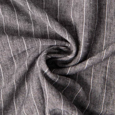 Tissu Polyviscose Lin lavé Clémence fines rayures Blanc sur fond Gris anthracite chiné - Par 10 cm