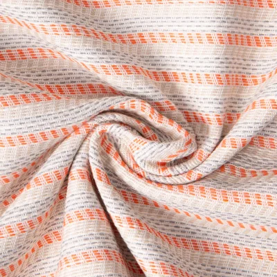 Tissu Jacquard Polycoton lurex Neela rayures Orange et Grise sur fond Saumon - Par 10 cm
