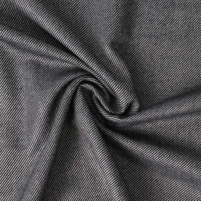 Tissu twill Bamboo et polyester recyclé rayures Noires sur fond Bleu - Par 10 cm