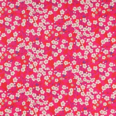 Tissu Liberty of London Mitsi Fuchsia, rouge, blanc et vert - Par 10 cm