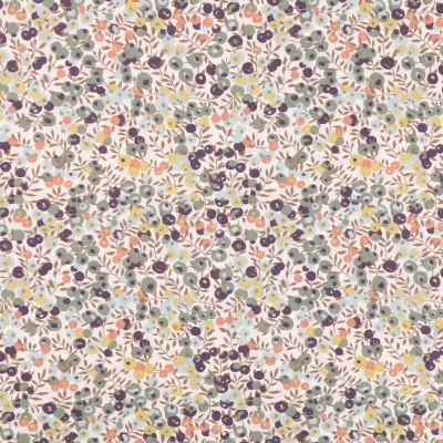 Tissu Liberty of London Wiltshire Vert Céladon, prune, corail et jaune - Par 10 cm
