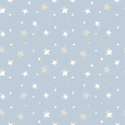 Tissu Jersey Coton imprimé beiges et blanches sur fond Bleu - Par 10 cm