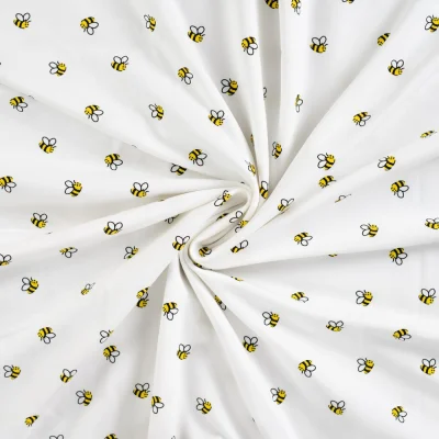 Tissu Jersey Coton imprimé Lina petites abeilles sur fond Blanc - Par 10 cm