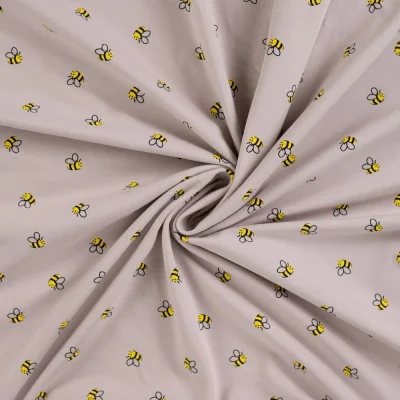 Tissu Jersey Coton imprimé Lina petites abeilles sur fond Beige nougat - Par 10 cm