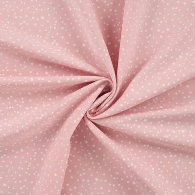 Tissu Popeline de Coton  pois blancs Zeli sur fond Rose poudré - Par 10 cm