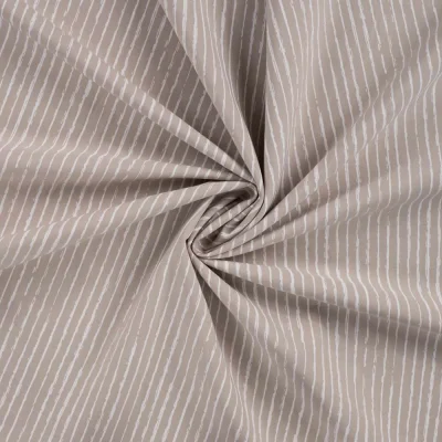 Tissu Popeline de  Coton  rayures blanches Zira sur fond Taupe - Par 10 cm