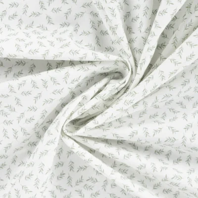 Tissu Popeline de Coton Bella rameaux Vert sur fond Blanc - Par 10 cm