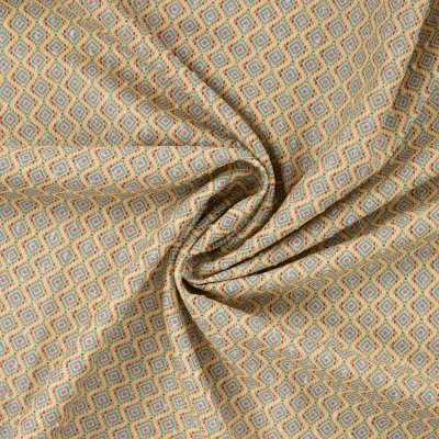 Tissu Voile de Coton digital brodé Milo motif Aztèque sur fond Jaune - Par 10 cm