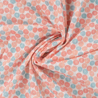 Tissu Voile de Coton digital brodé June petits ronds sur fond Blanc cassé - Par 10 cm
