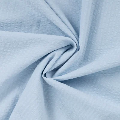 Tissu Seersucker Coton uni Bleu ciel - Par 10 cm