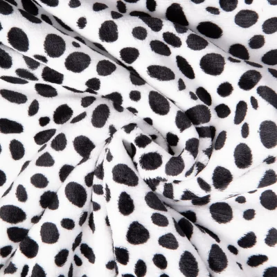 Tissu Doudou imprimé Dalmatien noir sur fond Blanc - Par 10 cm