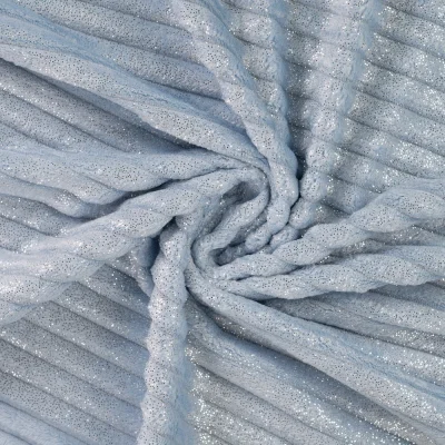 Tissu Minky Ultra doux côtelé pailleté envers doudou Bleu clair - Par 10 cm