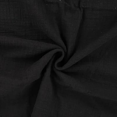 Tissu Double gaze aspect lin uni Noir - Par 10 cm