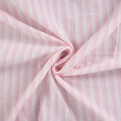 Tissu Double gaze de Coton Double face Rayures Rose clair sur fond Blanc - Par 10 cm