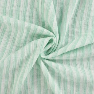 Tissu Double gaze de Coton Double face Rayures Vert d&#039;eau sur fond Blanc - Par 10 cm