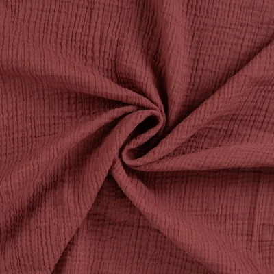 Tissu Double gaze de Coton Réversible uni Vieux rose - Par 10 cm
