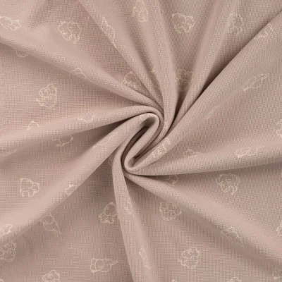 Tissu Jersey Nid d&#039;abeille imprimé Eléphants sur fond Beige sable - Par 10 cm