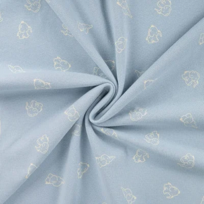 Tissu Jersey Nid d&#039;abeille imprimé Eléphants sur fond Bleu ciel - Par 10 cm
