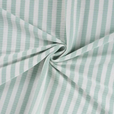 Tissu Jersey Coton Côtelé rayé Vert menthe - Par 10 cm