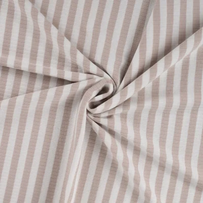 Tissu Jersey Coton Côtelé rayé Beige - Par 10 cm