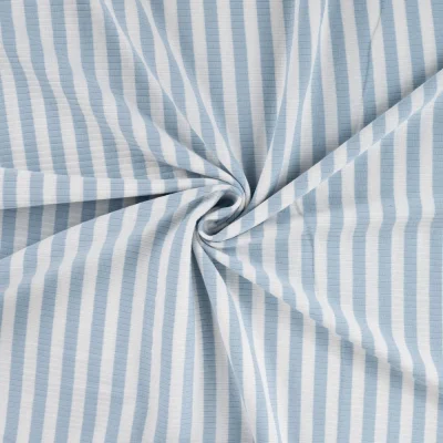 Tissu Jersey Coton Côtelé rayé Bleu ciel - Par 10 cm