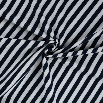 Tissu Jersey Coton Côtelé rayé Bleu marine - Par 10 cm