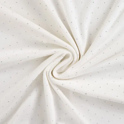 Tissu Jersey Coton Bord côte Strass sur fond Blanc cassé - Par 10 cm