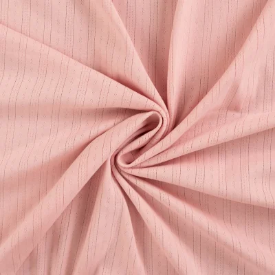 Tissu Jersey Coton ajouré uni Lio Rose poudré - Par 10 cm