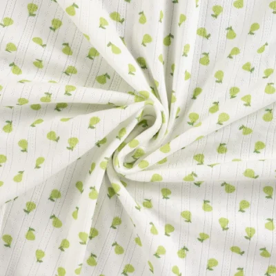 Tissu Jersey Coton ajouré Poires sur fond Blanc - Par 10 cm