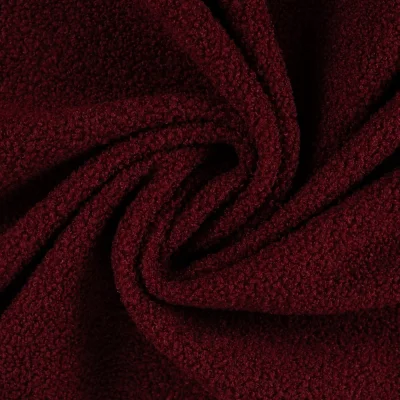 Tissu Bouclette Teddy envers Polaire uni Bordeaux foncé - Par 10 cm