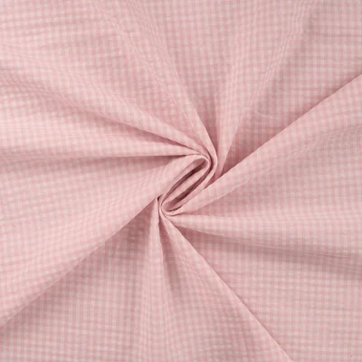 Tissu Seersucker Carreaux Vichy Rose - Par 10 cm
