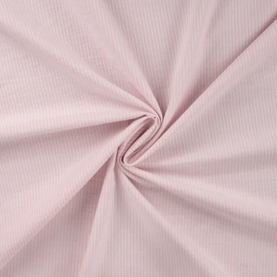 Tissu Seersucker Rayé Vichy Rose - Par 10 cm